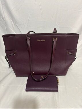 Michael Kors Deep Plum Saffiano Tote with Matching Wristlet